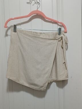 American Eagle Outfitters Natural Cream Textured Wrap Mini Skirt